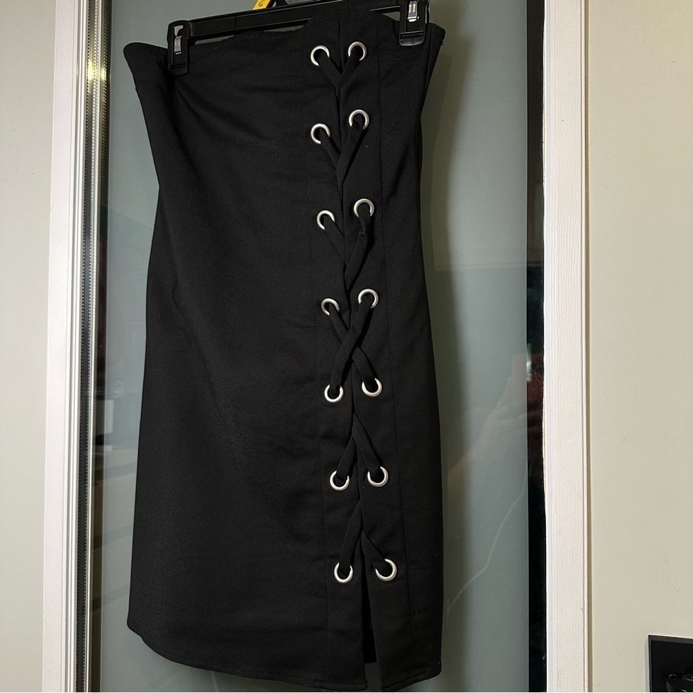 BY THE WAY Size S Black Strapless Side Lace-up Mini Dress - Picture 2 of 7